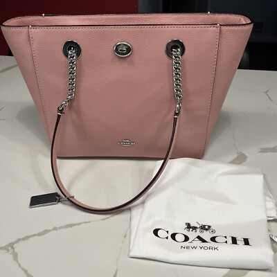 COACH  Leather  Turn lock Handbag Tote Chain Straps Pink  Creed 57107 NWT | eBay US