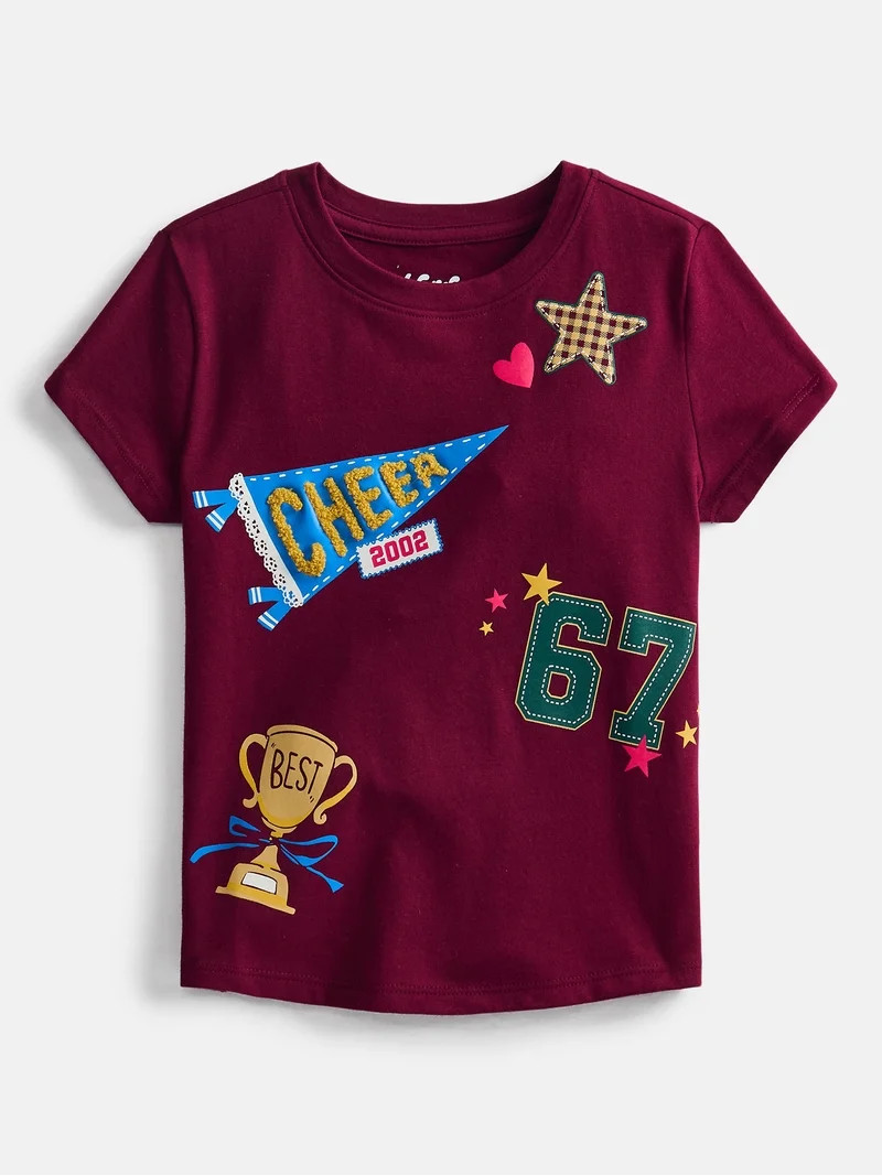 Wonder Nation Girls Embellished Graphic Tee with Short Sleeves, Sizes 4-18 & Plus | Walmart (US)