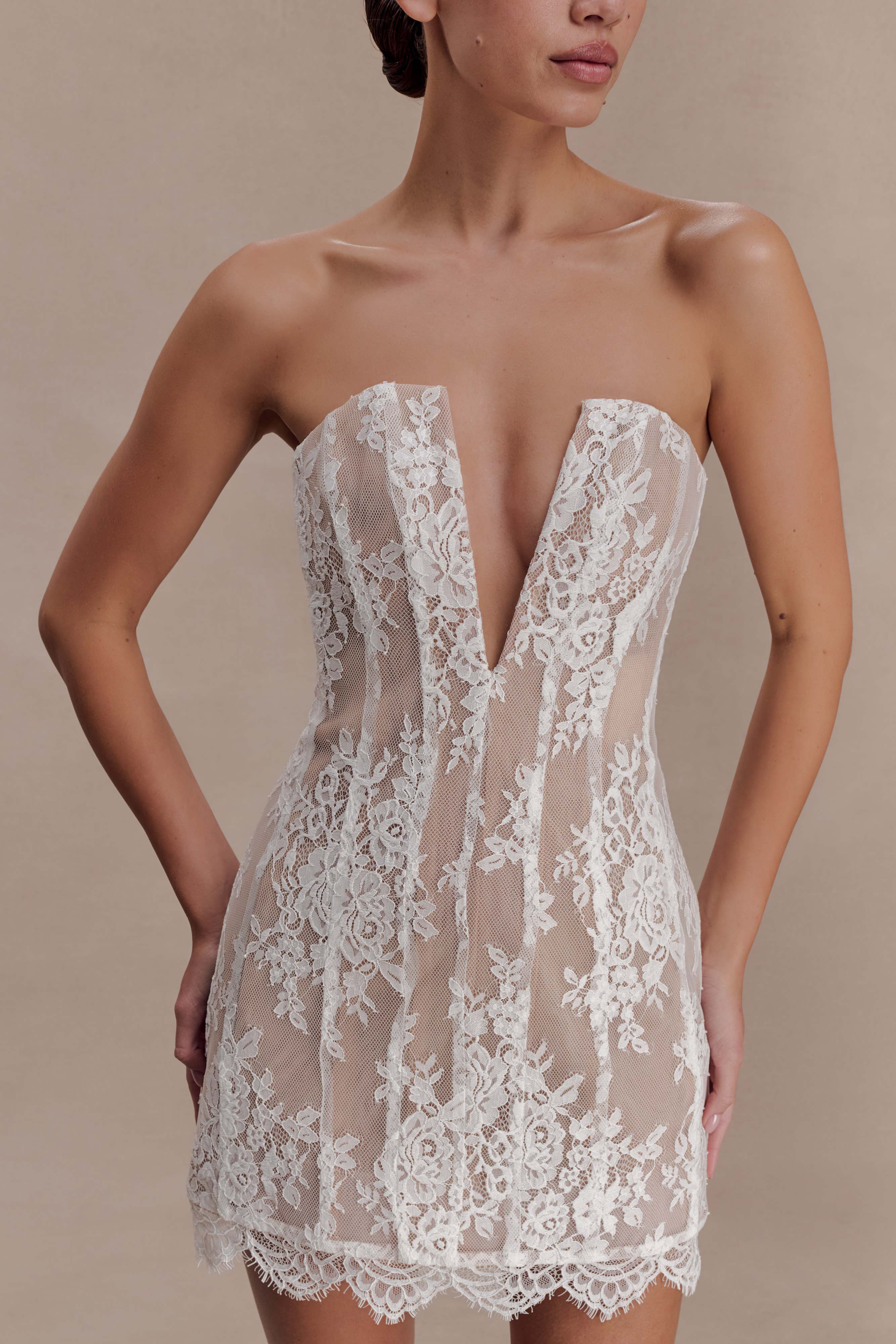 Zoey Lace Corset Mini Dress - Ivory | Meshki (APAC)