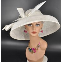 Audrey Hepburn Style Dome Hat Kentucky Derby Tea Party Carriage 3 Layers Wide Brim Sinamay White | Etsy (US)