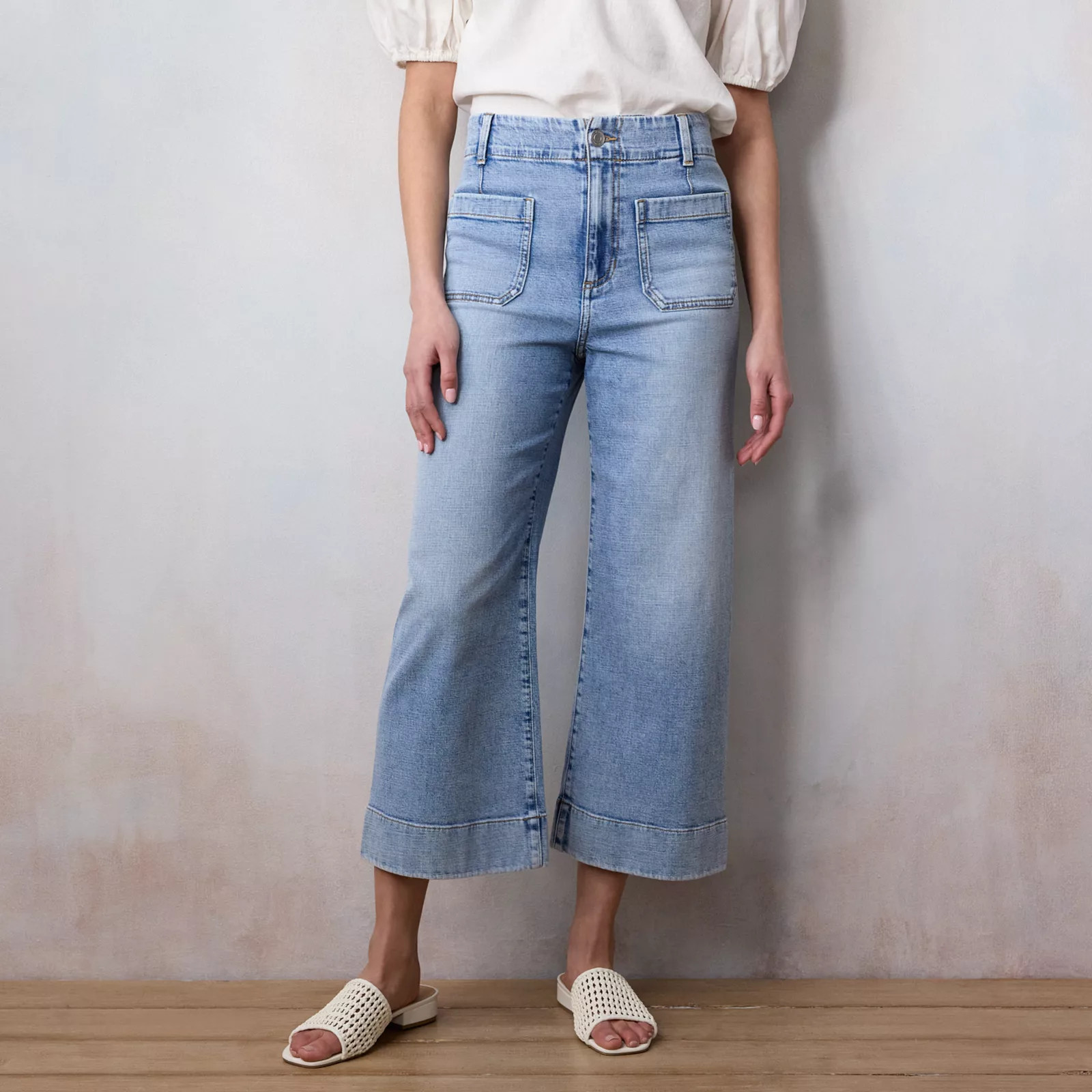 Women's LC Lauren Conrad Super High-Rise Wildflower Wide Leg Cropped Pants, Size: 16, Carson Blue | Kohl's