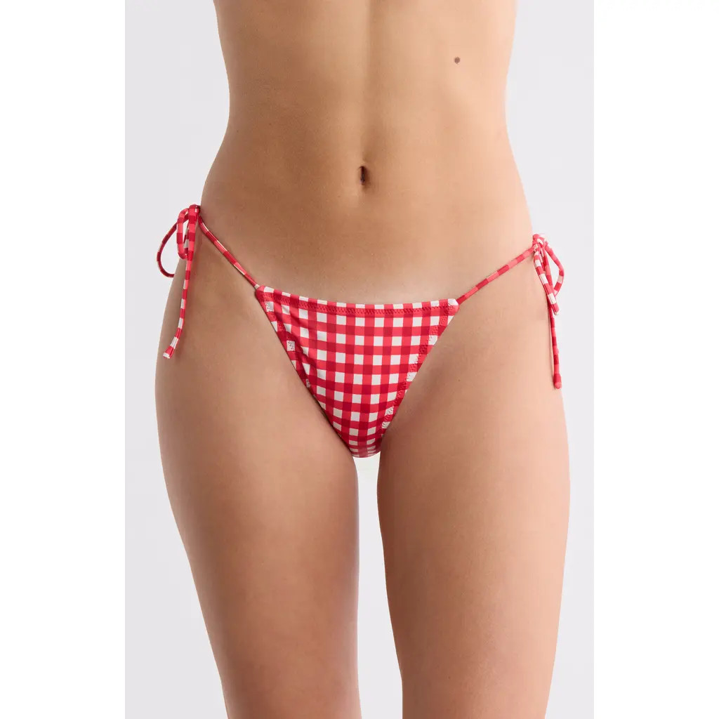 Damson Madder Cher Gingham Tie Side Bikini Bottoms in Red at Nordstrom Rack, Size 12 Us / 16 Uk | Nordstrom Rack