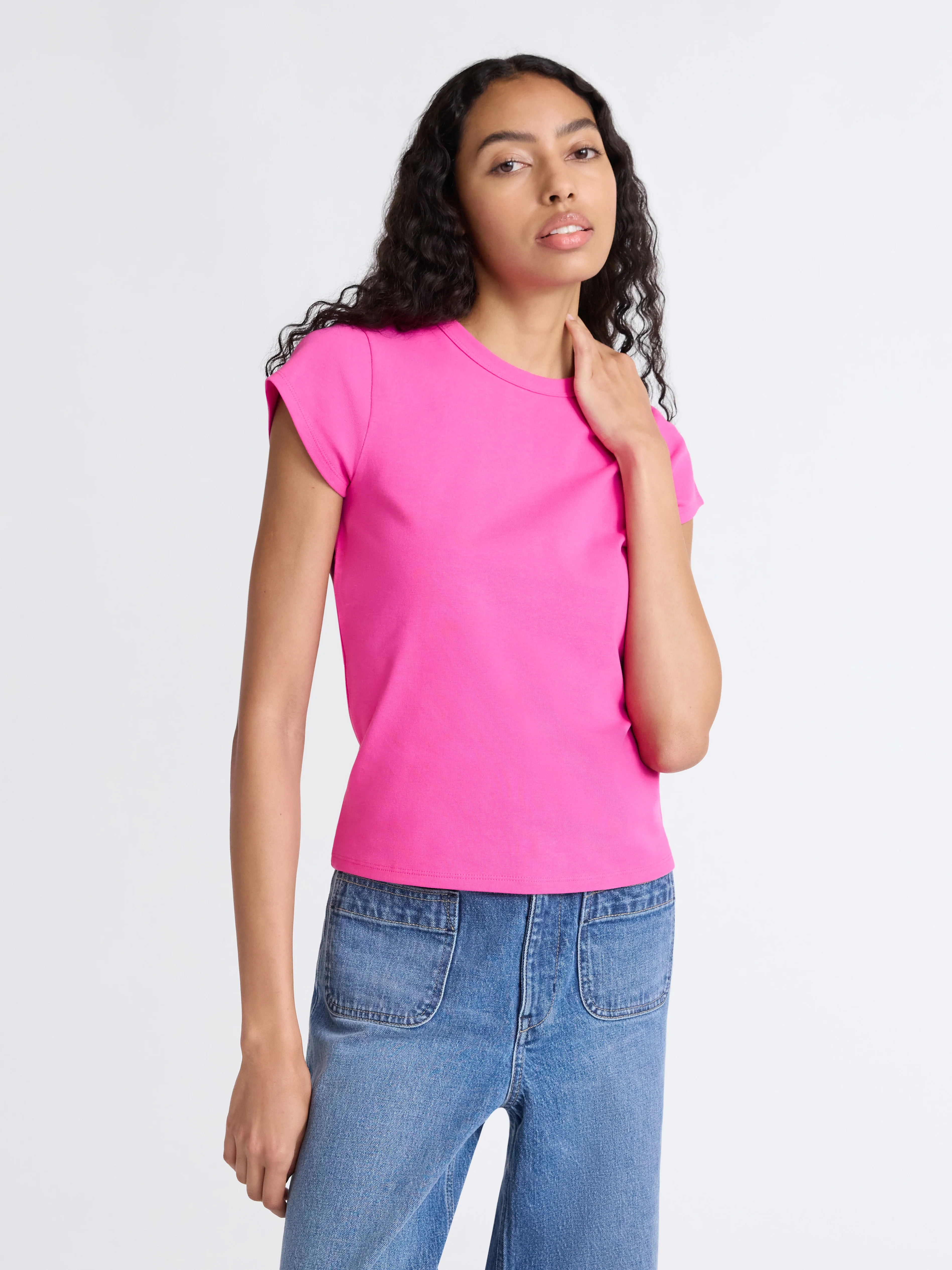 Free Assembly Women's and Women's Plus Cap Sleeve Tee, Sizes XS-4X | Walmart (US)