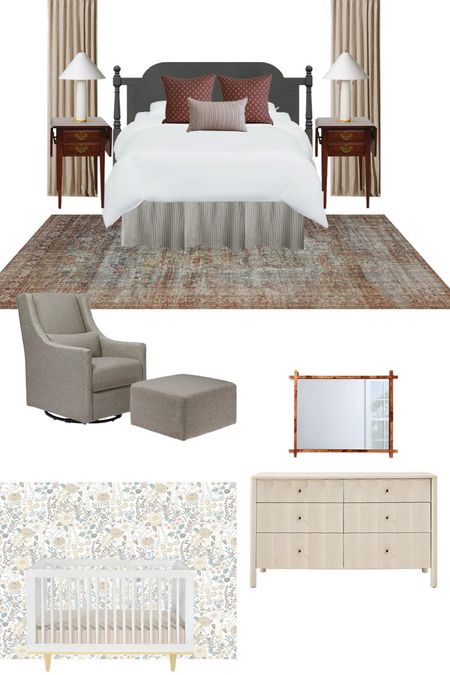 The mood board for the shared nursery/guest room space is finally here! Take a look at the modern cottage style space and grab all the sources below  