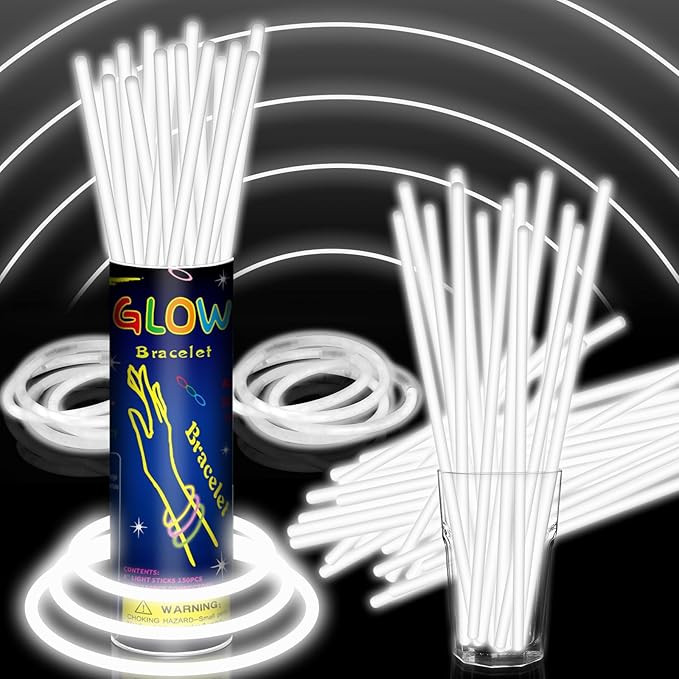 100 Pack 8” White Glow Sticks Bulk with 100 Connectors Neon Glow In The Dark Party favors Suppl... | Amazon (US)