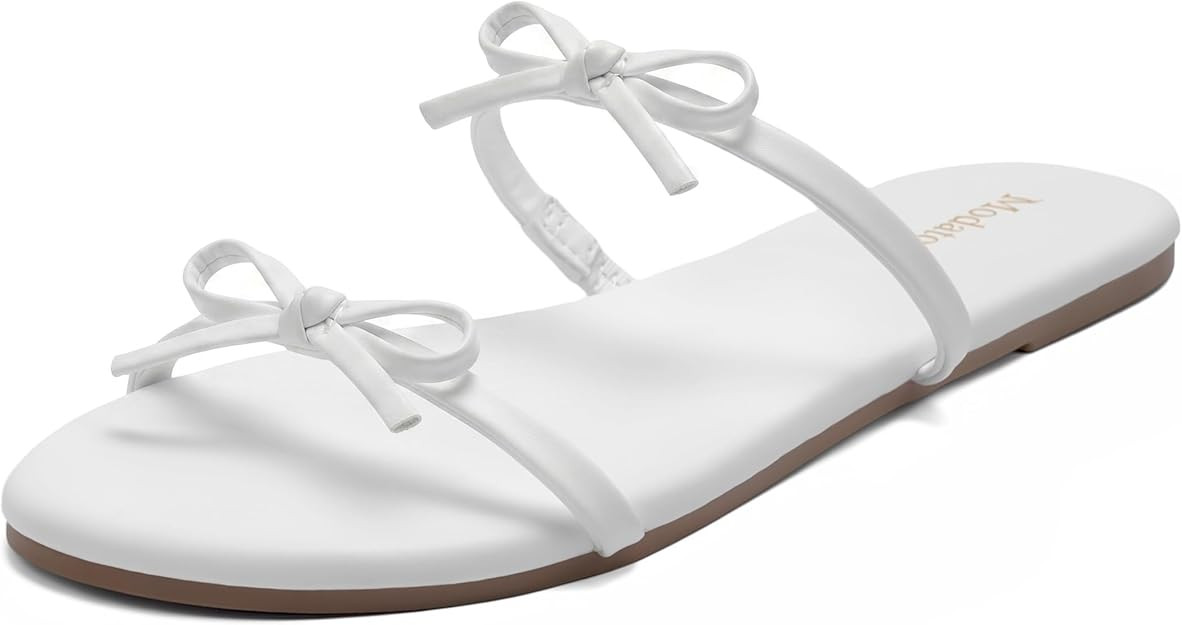 Modatope Women’s Two Strap Flat Sandals Bow Detail Summer Beach Casual Dressy Slip On Walking S... | Amazon (US)
