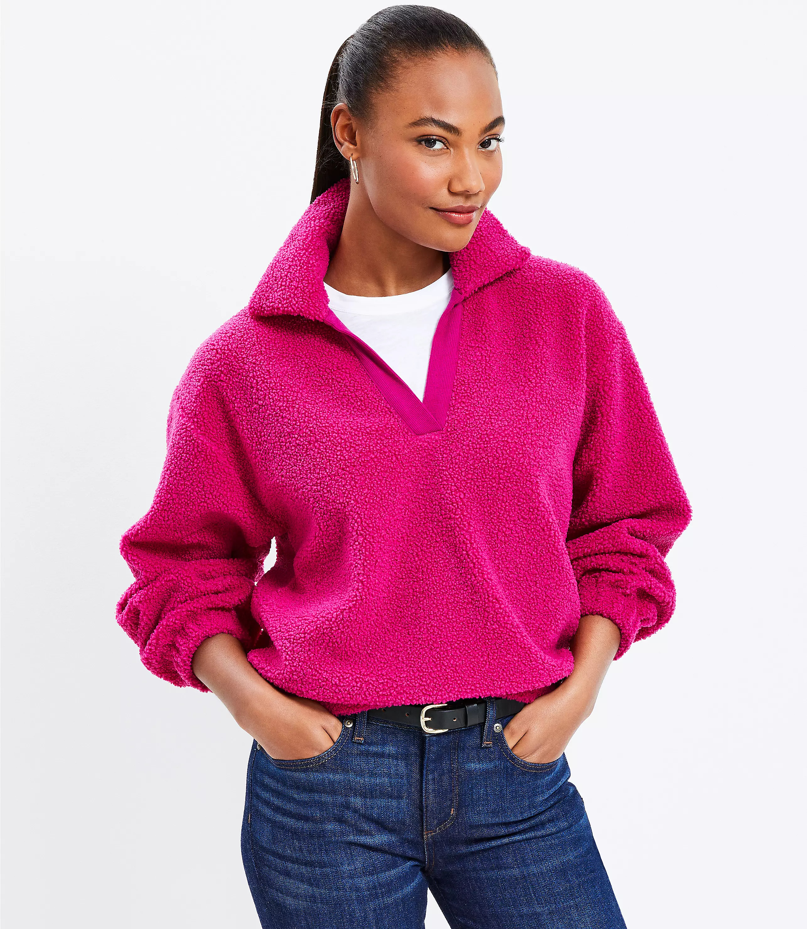 Collared Sherpa Sweatshirt | LOFT