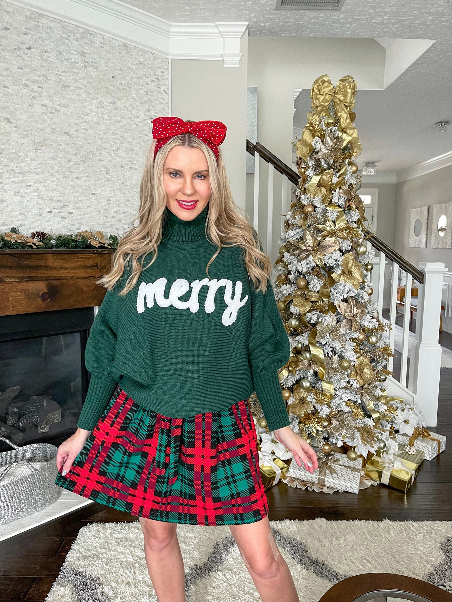 Christmas outfit, Christmas sweater, plaid skirt, Shein 

#LTKHoliday #LTKstyletip #LTKSeasonal