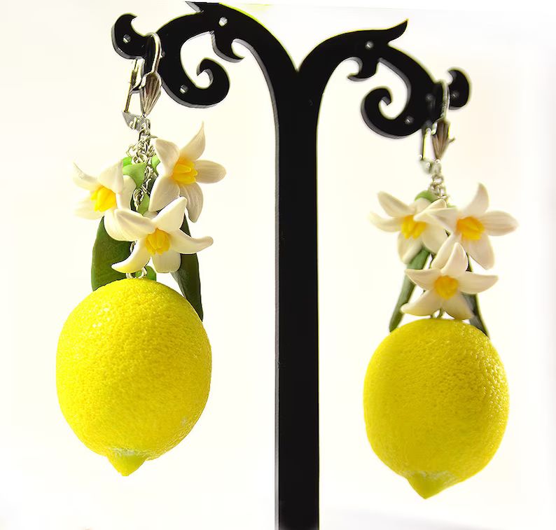 Big Lemon Earrings - Polymer clay jewelry  - Handmade lemon jewelry - Yellow citrus jewellery - F... | Etsy (US)