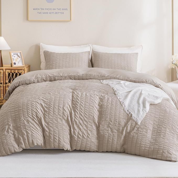 Litanika Queen Comforter Set Khaki, 3 Pieces Lightweight Seersucker Bedding Comforters Sets, Soft... | Amazon (US)