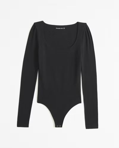 Long-Sleeve Cotton-Blend Seamless Fabric Scoopneck Bodysuit | Abercrombie & Fitch (US)