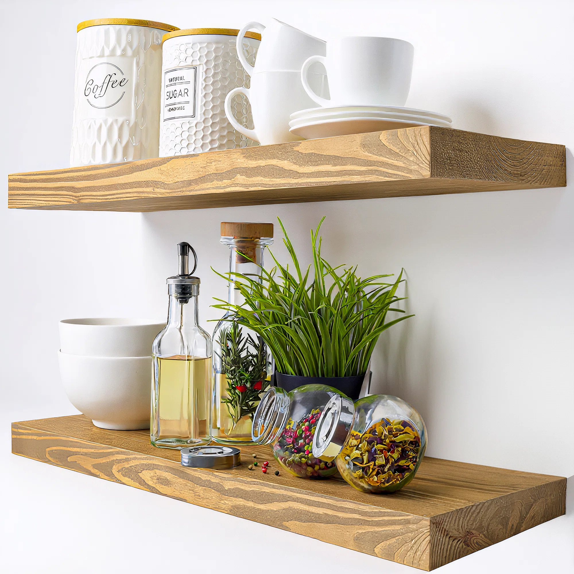 Solid Wood Floating Shelves, Wooden Shelves for Wall Storage (Set of 2) | Wayfair North America
