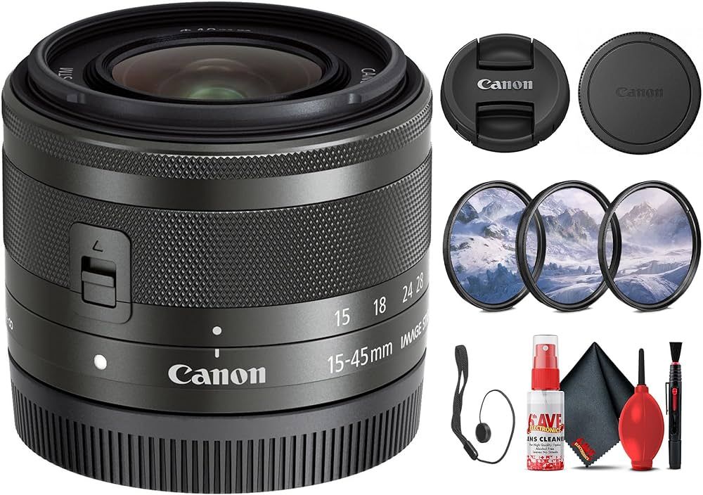 Canon EF-M 15-45mm f/3.5-6.3 is STM Zoom Lens (Graphite) (0572C002) + Filter Kit + Cap Keeper + C... | Amazon (US)