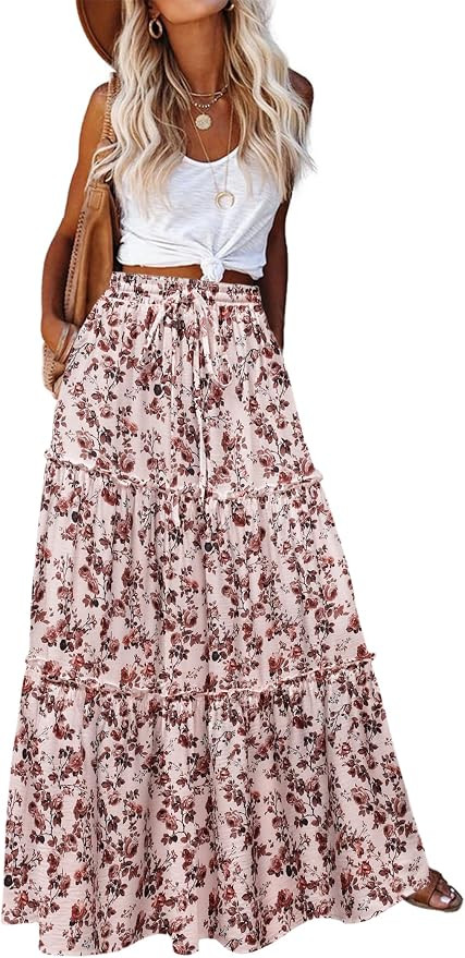 Hotouch Rock Damen Sommer Hohe Taille Röcke Elegant Maxirock mit Kordelzug | A-Linie Schichtung ... | Amazon (DE)