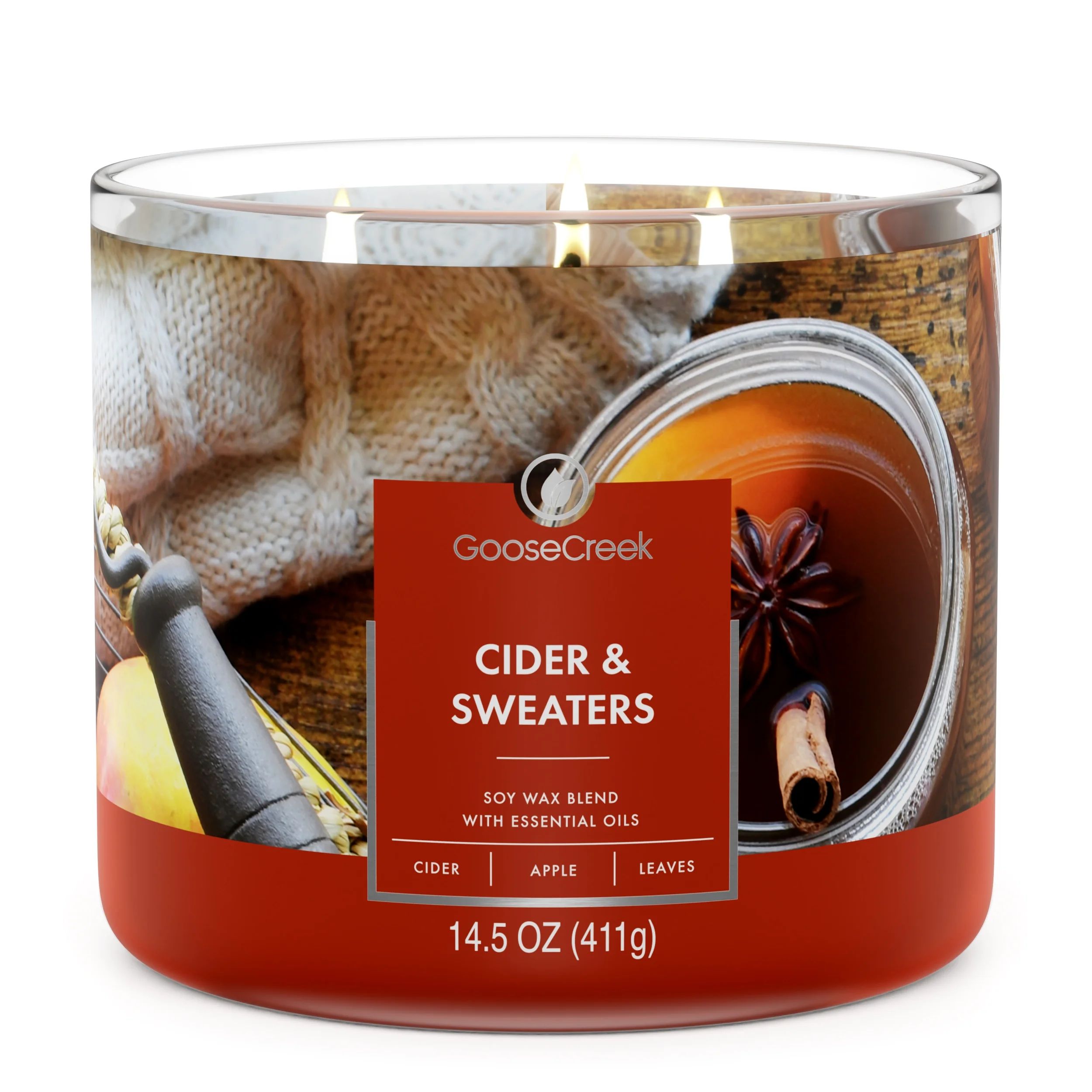 Goose Creek, Cider & Sweaters Scented 3-Wick Jar Candle, 14.5 oz, Amber - Walmart.com | Walmart (US)