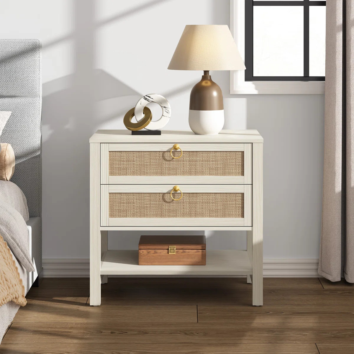 Pomodoro Rattan Nightstand With 2-Drawer And 1 Open Shelf | Wayfair North America