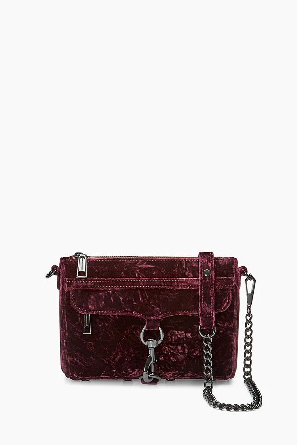 Dark Cherry Crushed Velvet Mini M.A.C. Crossbody Bag | Rebecca Minkoff | Rebecca Minkoff US