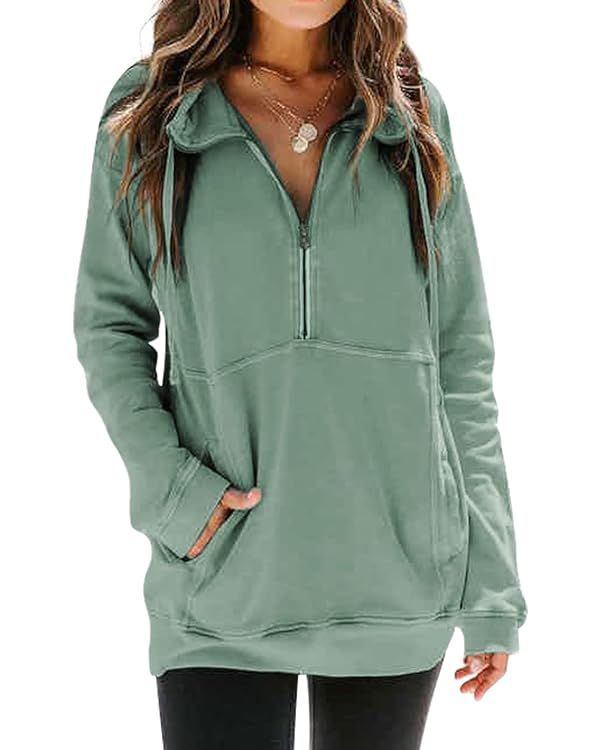 Ladmous Women’s Casual Long Sleeve Half Zip Sweatshirt Lapel Drawstring Oversized Pullover Tops... | Amazon (US)