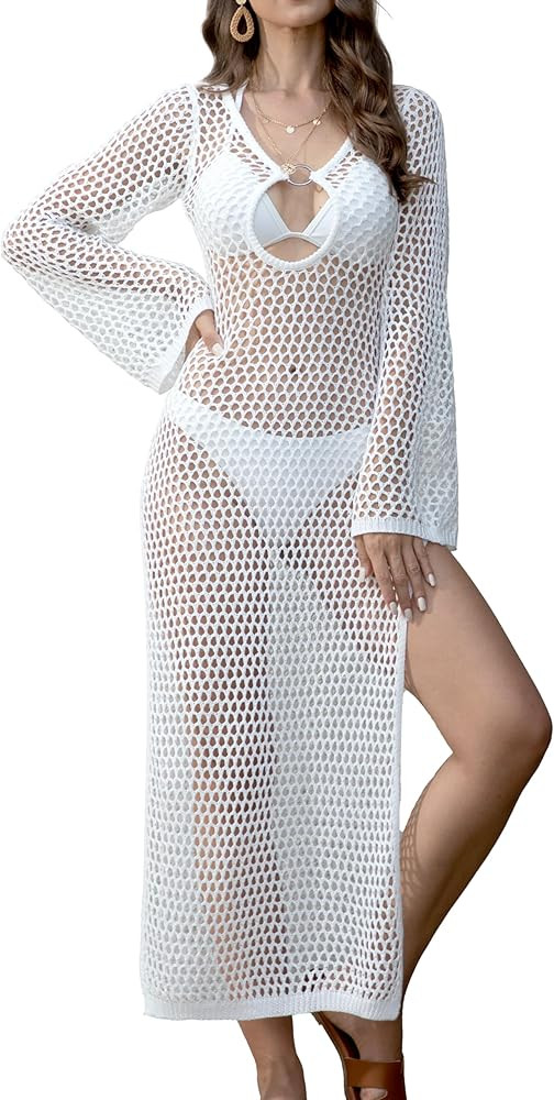 Zoye Chen Womens Swimsuit Cover Up Long Sleeve Hollow Knit Bikini Swimwear Bathing Suit Coverup C... | Amazon (US)