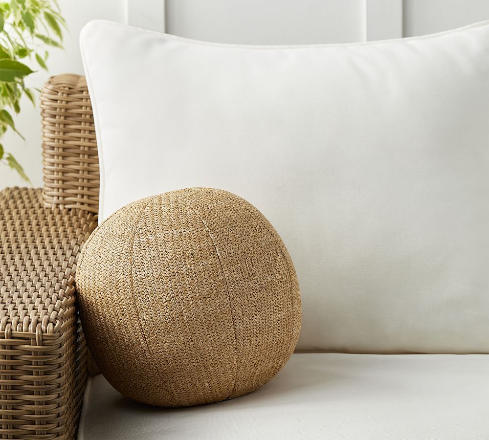 Faux Natural Fiber Outdoor Sphere Pillow | Pottery Barn (US)