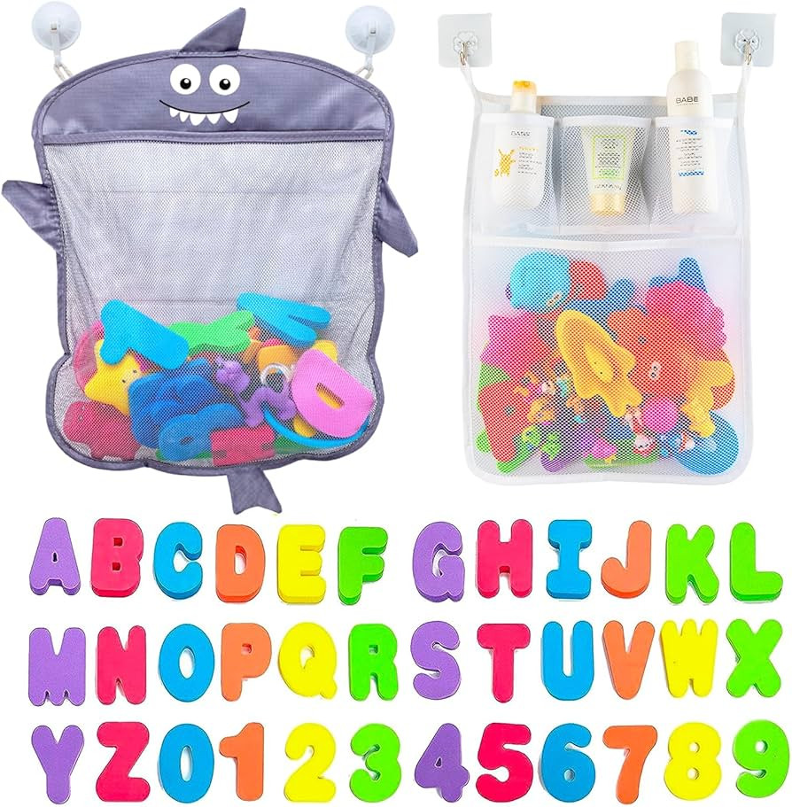 Comfylife Baby Bath Toy Organizer - Shark +36 Bath Letters & Numbers +Extra Bath Toy Storage Net ... | Amazon (US)