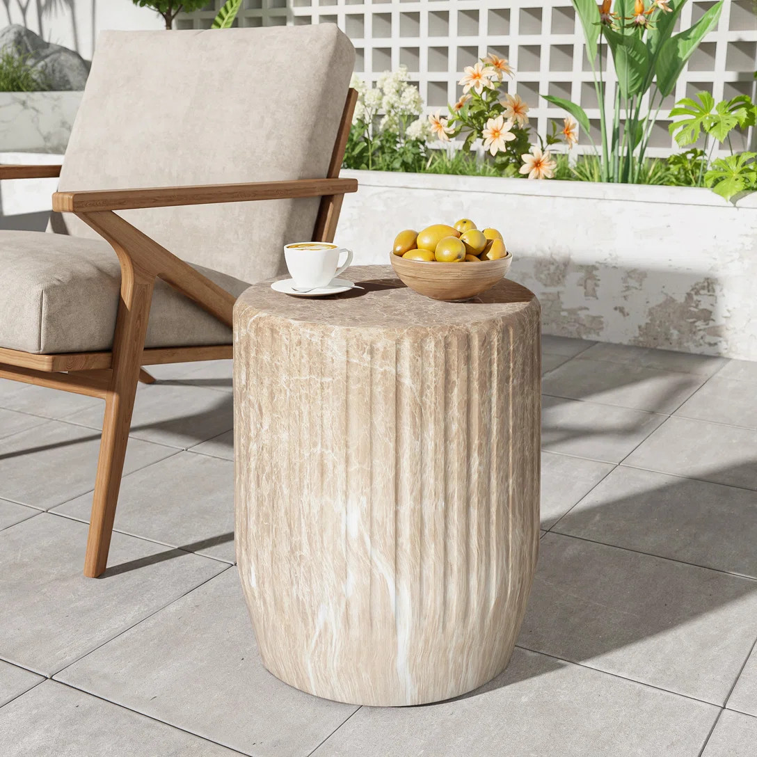 Magnus Modern Organic Stone-Texture Outdoor MGO Side Table with Fluted Pedestal Design | Wayfair North America