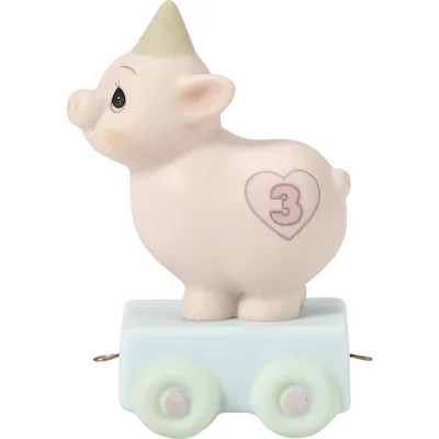 Precious Moments Birthday Train Piggy with Party Hat Age 3 Figurine 3.27 Inch | Wayfair North America