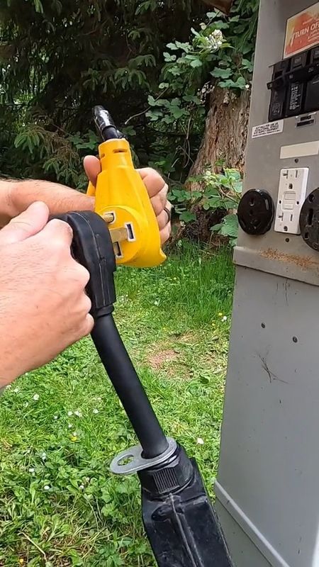 We have a 50 amp camper but can sometimes only plug into 30 amp or if we are at friends or families houses we can plug into 15 amp. We use a 50 to 30 amp dogbone from Walmart and then a 30 to 15 amp also from Walmart depending on where we parked our RV. 

#camping #camper #rv #50amp #travel

#LTKtravel