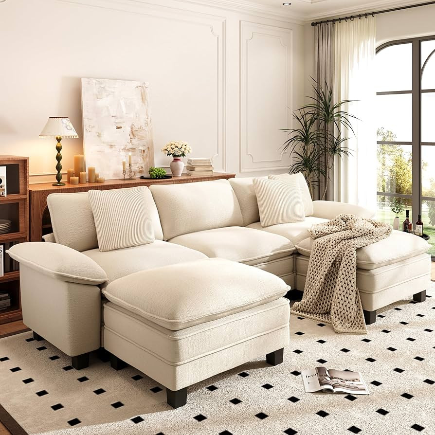 PHI VILLA Cloud Modular Couch Sets, 123.6" Sectional Sofa with U-Shaped Chaise, 5-Seater Couches ... | Amazon (US)