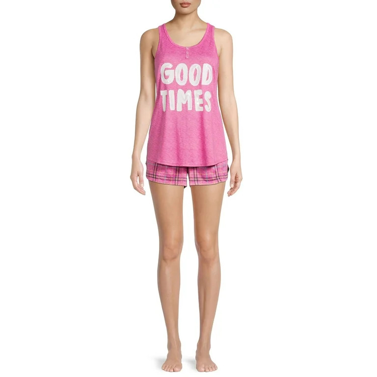 Secret Treasures Women's and Women's Plus Screen Print Tank Top and Shorts, 2-Piece Set | Walmart (US)