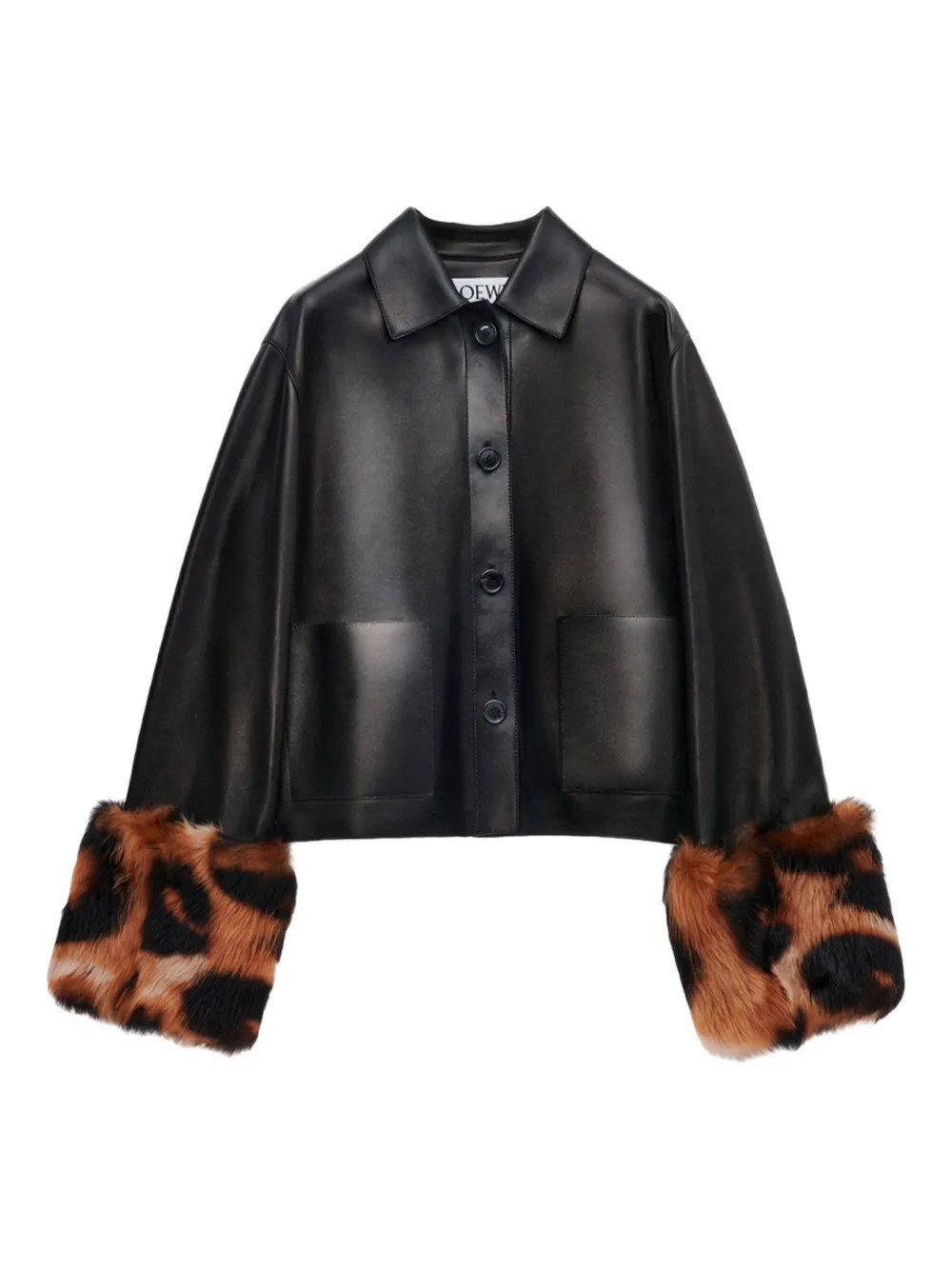 LOEWE fur-trim leather jacket - Black | Farfetch Global