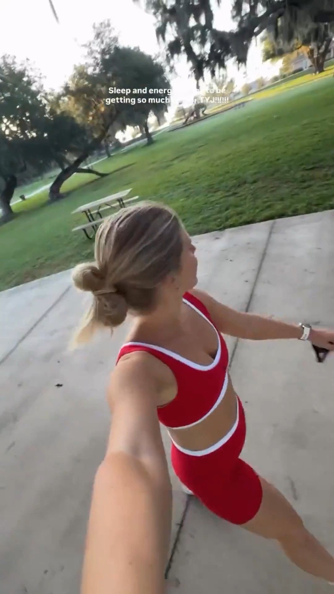 Sleep and energy seems to be getting so much better TYJ!!!!!! 

Wearing a red and white double layered sports bra and shorts from @abercrombie!

#LTKBump #LTKfitnessgoals #LTKActive