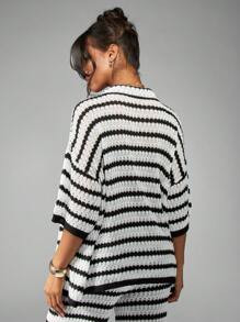 MISSGUIDED Oversized Crochet Cardigan Beach Cover Up Boho Striped Summer Knit Sweater Lightweight... | SHEIN