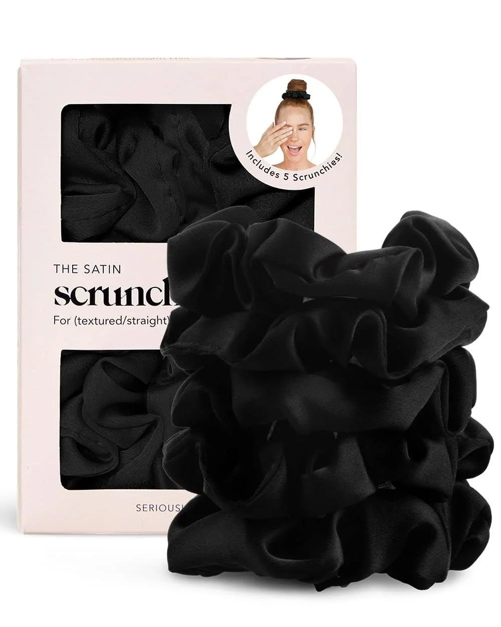 Kitsch Satin Hair Scrunchies for Women - Ponytail Holder, Hair Elastics, 5 Pack (Black) | Walmart (US)