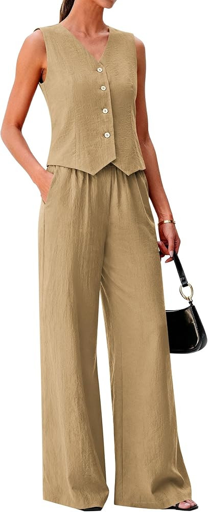 KIRUNDO Vest Tops Pant Suits for Women Dressy Business Casual 2 Piece Sets Summer Crop Blazer Wid... | Amazon (US)