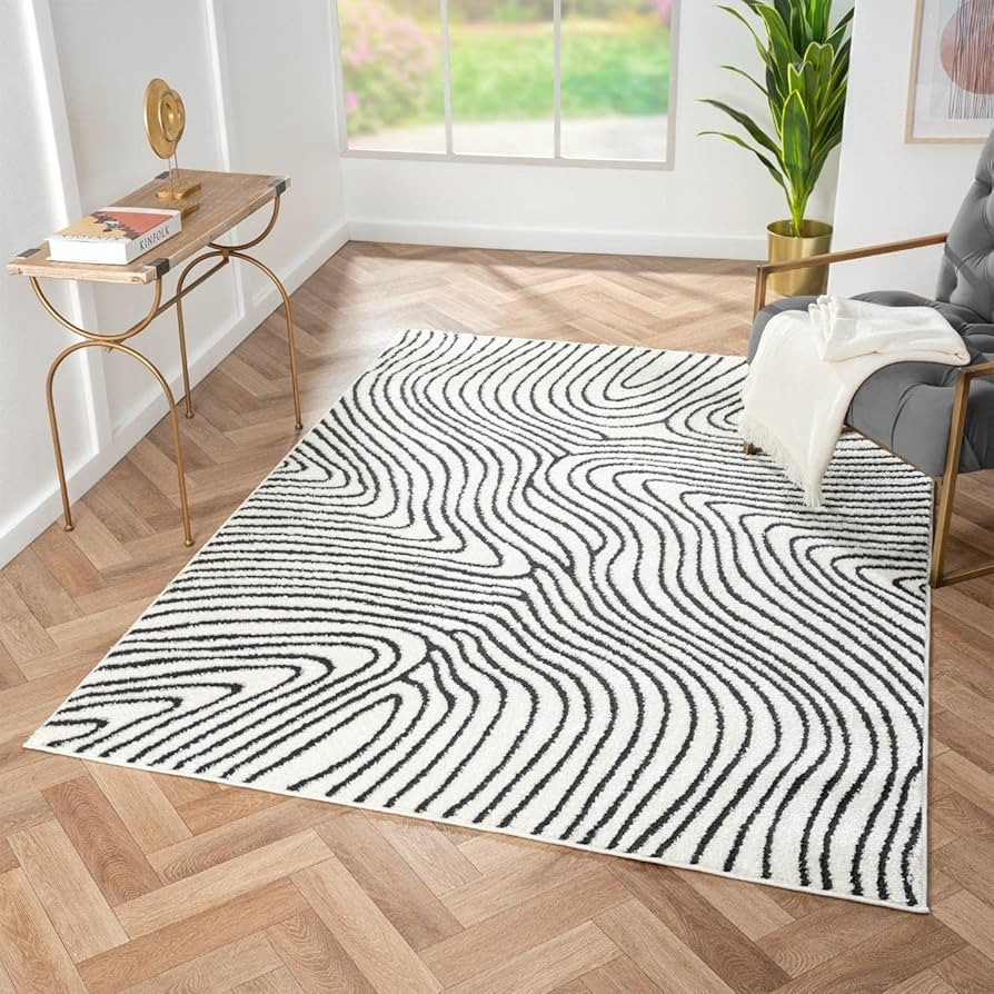 LUXE WEAVERS Le Monde Collection 8505 Anthracite 8x10 Geometric Marble Swirl Area Rug | Amazon (US)