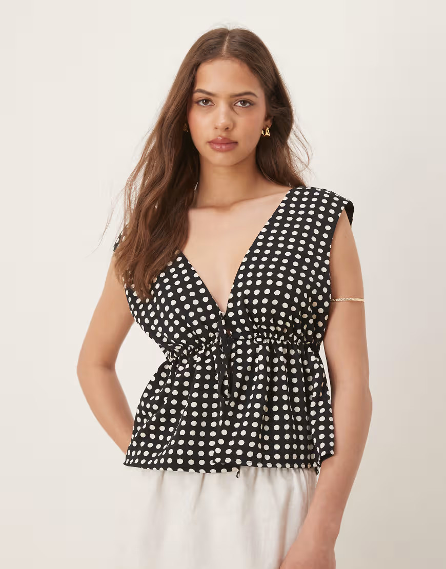 Abercrombie & Fitch open tie front top in polka dot-White | ASOS (Global)