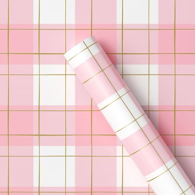 25 sq ft Plaid Christmas Gift Wrap Pink - Wondershop™ | Target