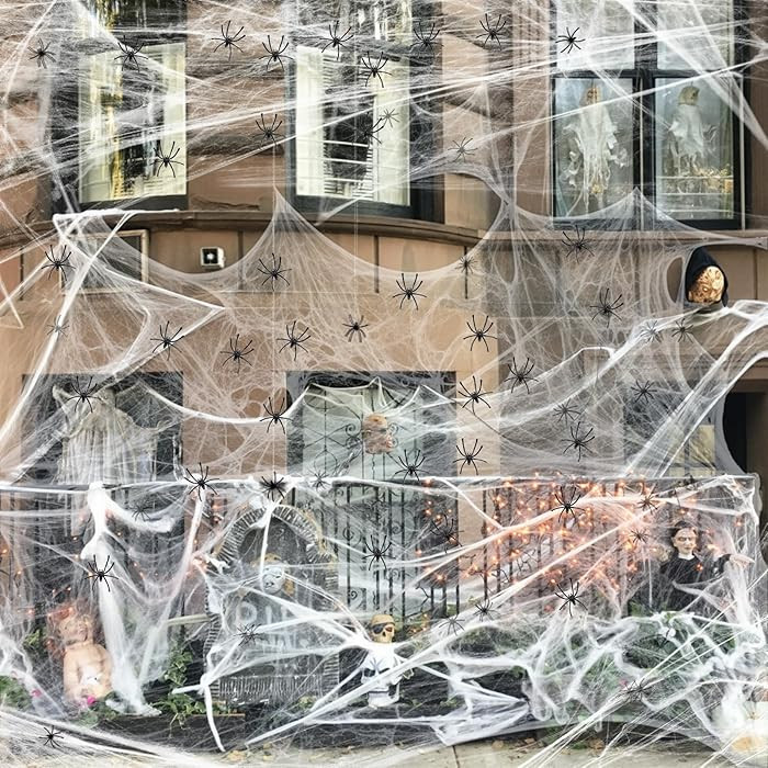 1400 sqft Halloween Spider Webs Decorations with 100 Extra Small Fake Spiders, Super Stretchy Cob... | Amazon (US)