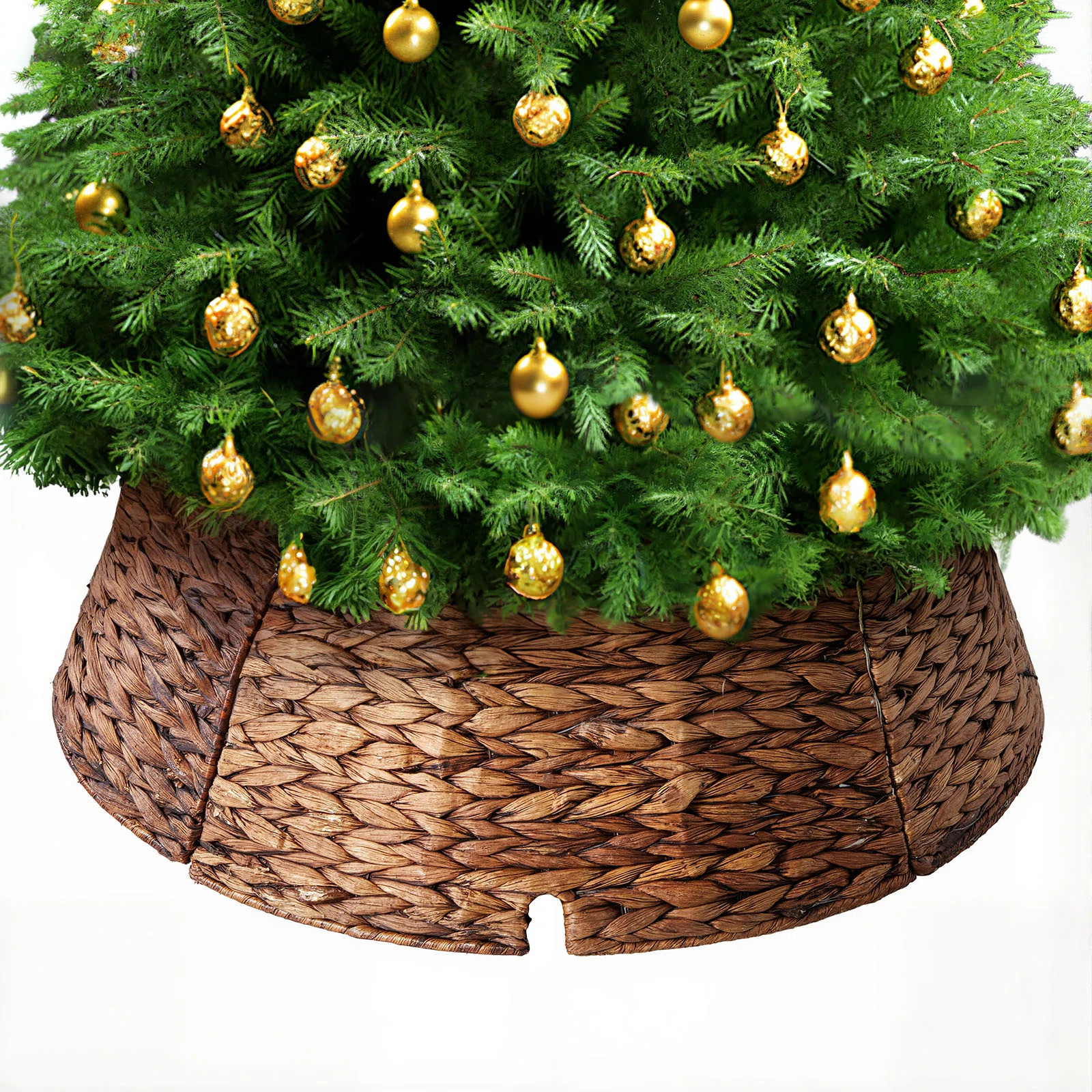 Christmas Tree Collar, Holiday Woven Hyacinth Tree Skirt Accessory with Cord Cut-Out | Wayfair North America