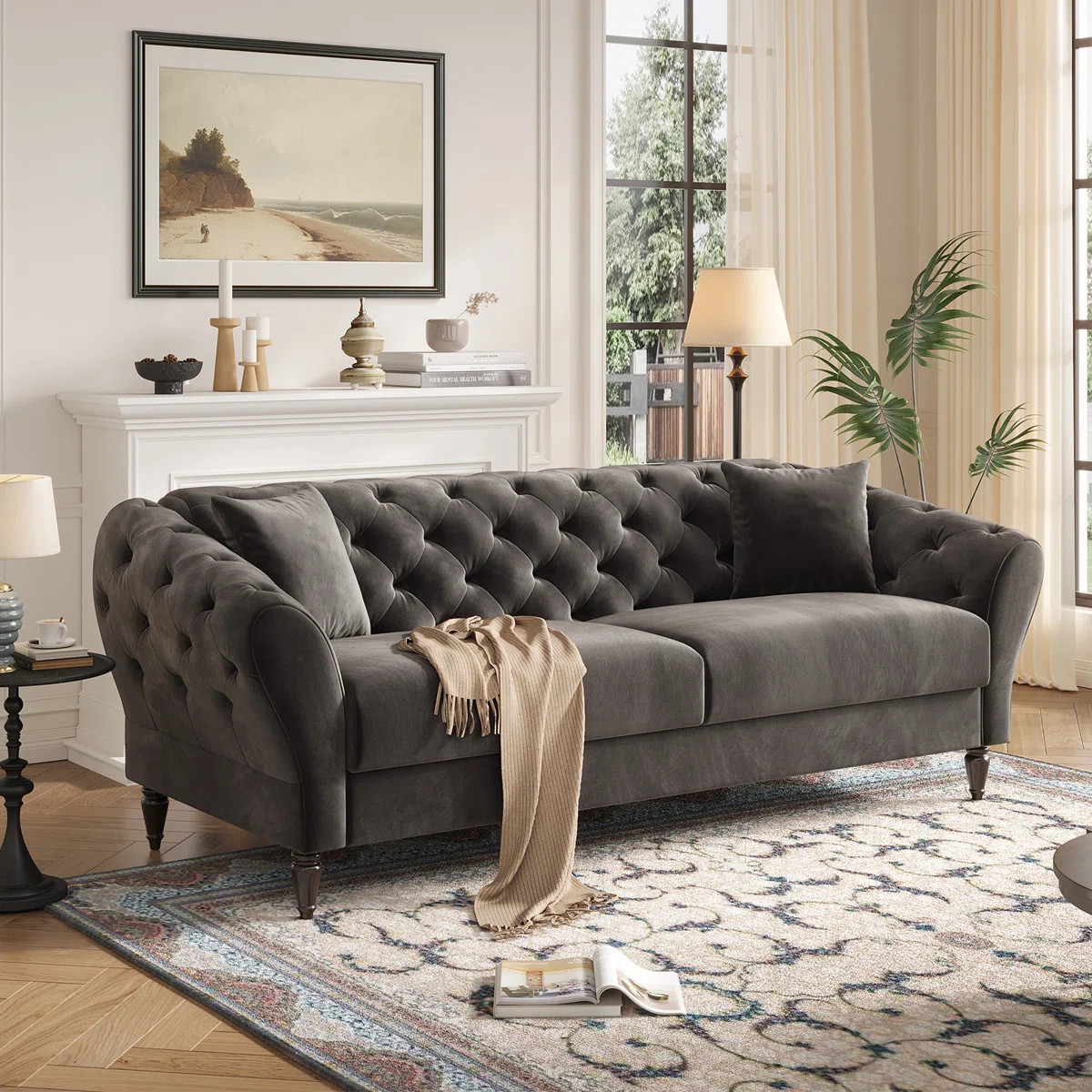 82 Inch Chesterfield Loveseat Sofa,tuxedo Arms Modern Couch Velvet Fabric | Wayfair North America