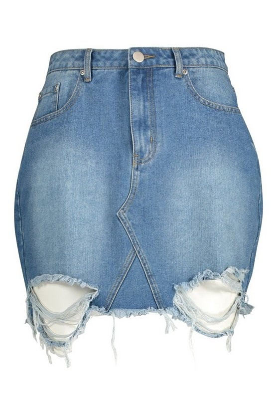 Plus Distressed Hem Denim Skirt | Boohoo.com (US & CA)