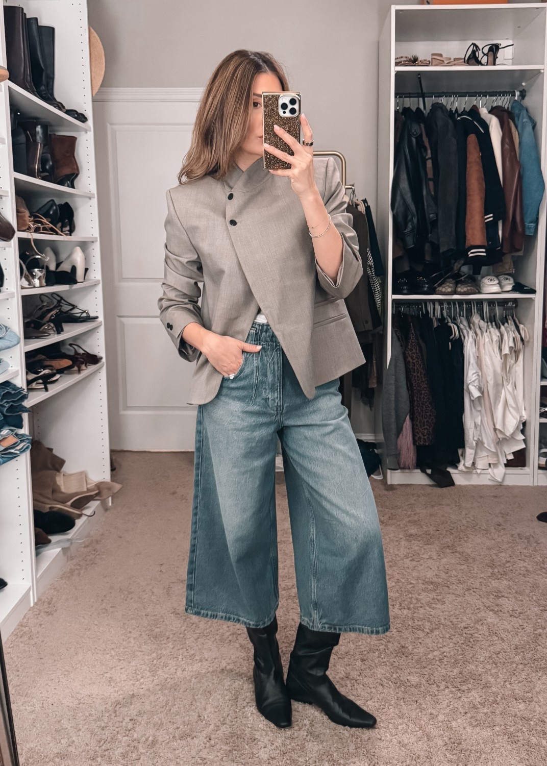 Medium in jacket, 26 in jeans 