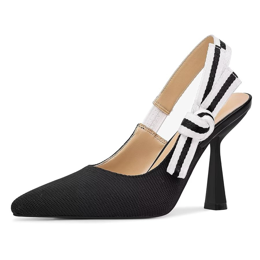 Slingback Heels for Women Closed Pointed Toe High Heels Bowknot Knitted Dress Work Wedding Pumps ... | Amazon (US)