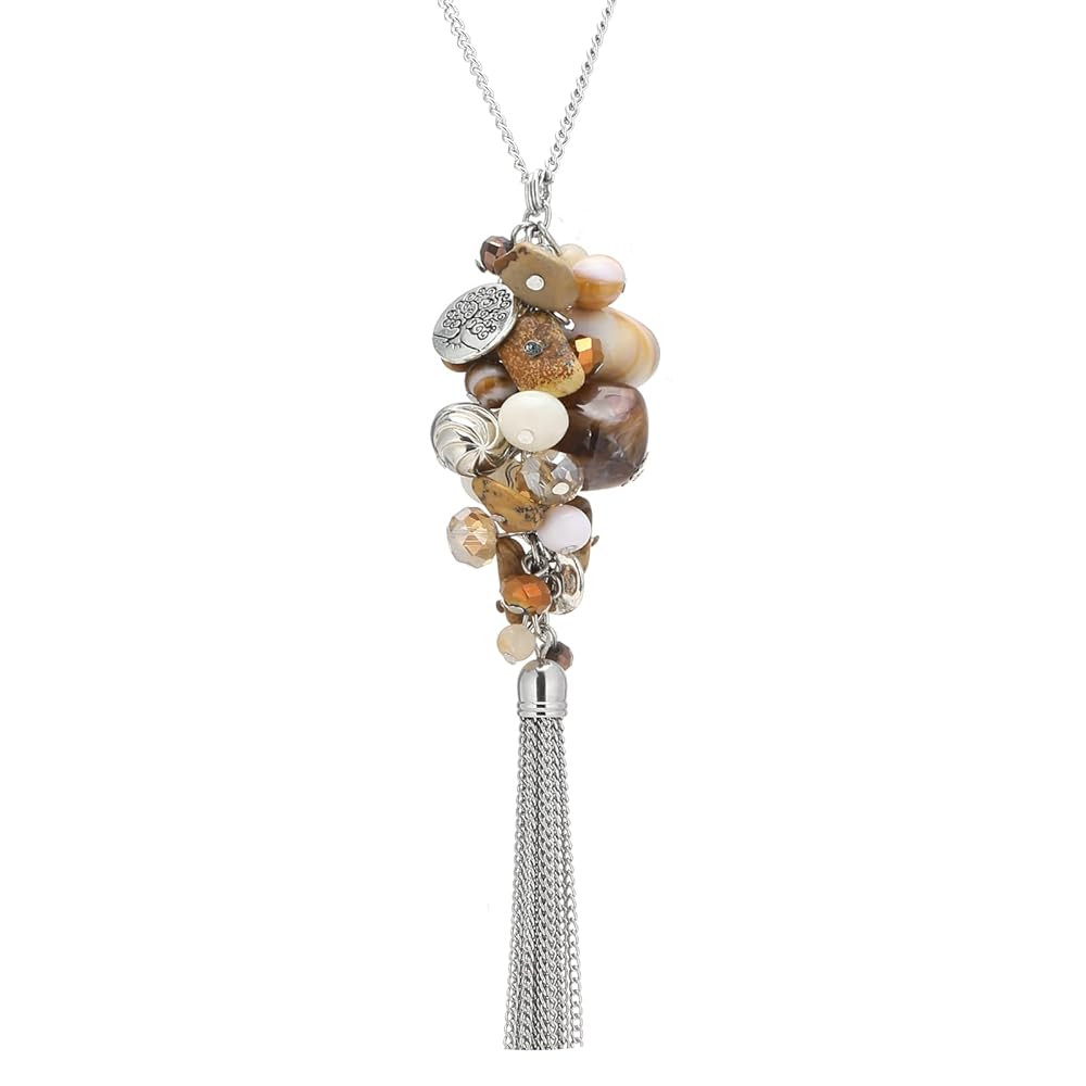 Noessla Boho Long Pendant Necklaces for Women Silver Tassel Long Necklace Sweater Chain Mothers D... | Amazon (US)