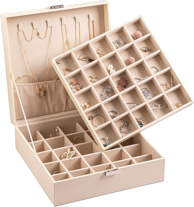 Frebeauty Earring Organizer Classic Jewelry Box 50 Slots Double Layer Jewelry Storage Case with 6... | Amazon (US)
