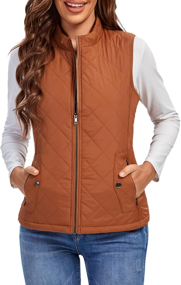 Fuinloth Women's Quilted Vest, Stand Collar Lightweight Zip Padded Gilet | Amazon (US)