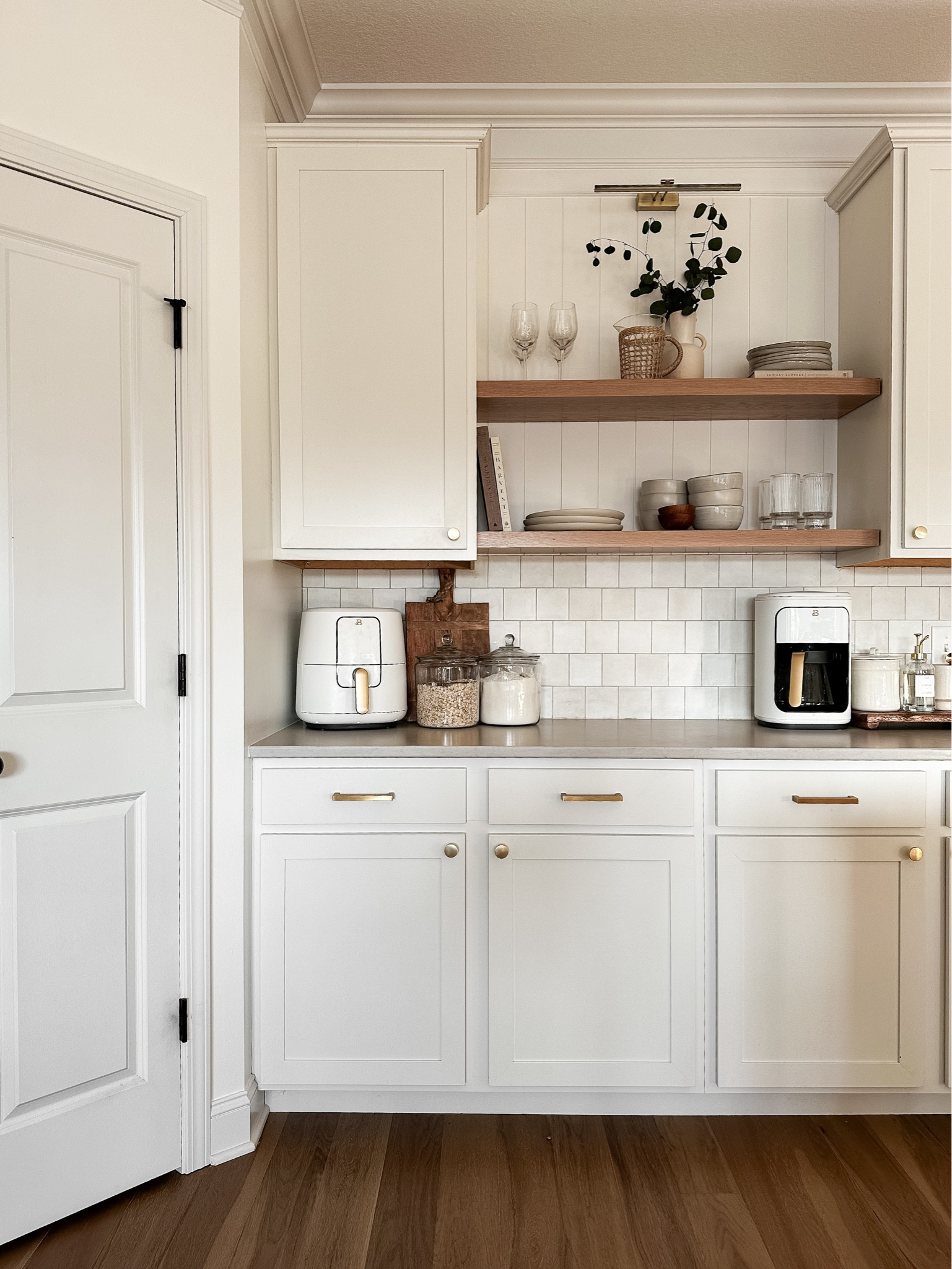 Kitchen details 🤍 neutral kitchen

Floating shelves- 12 in. depth,  1-3/4 in. thick, Natural white oak, clear coat finish from @ultrashelf

Backsplash- Bedrosians Celine, 4x4 matte porcelain tile from Amazon

Counters- London grey honed quartz 

#LTKhome