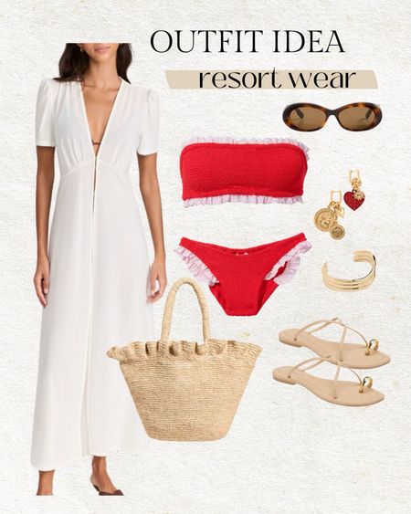 Resort wear outfit ❤️ 

Outfit idea, vacation outfit, summer outfit, beach outfit, beach vacation, pool outfit, mom outfit, red bikini, Hunza g, Shopbop, beach bag, white dress; gold earrings, Christine Andrew 

#LTKFindsUnder100 #LTKSeasonal #LTKSwim