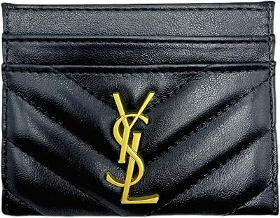 HWW Card Holder, Black Quilted Leather, Gold Logo | Amazon (US)